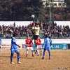 The match of ONGC I-League between Shillong Lajong FC (Red jersey) and Viva Kerala (Blue jersey) in action at JN Sports Stadium, Polo on Saturday.