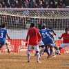 The match of ONGC I-League between Shillong Lajong FC (Red jersey) and Viva Kerala (Blue jersey) in action at JN Sports Stadium, Polo on Saturday.