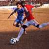 The match of ONGC I-League between Shillong Lajong FC (Red jersey) and Viva Kerala (Blue jersey) in action at JN Sports Stadium, Polo on Saturday.